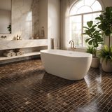 Dark Emperador 2x2 marble mosaic — designer bathroom floor