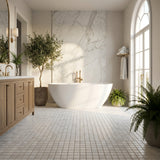 Dolomite Honed 2x2 marble mosaic — designer bathroom floor