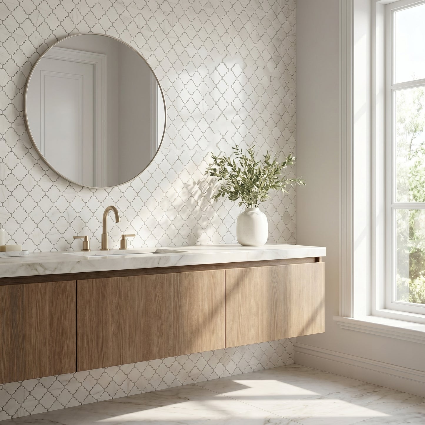 Dolomite polished arabesque marble mosaic - bathroom vanity backsplash