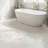 Dolomite basket weave with grey dots marble mosaic - bathroom floor