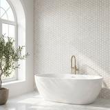 Dolomite polished 2 inch hexagon marble mosaic - bathroom feature wall