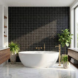 Nero Marquina honed 2x2 marble mosaic - modern bathroom feature wall