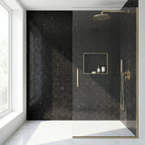 Nero Marquina polished 5/8 mini marble mosaic - walk-in shower wall