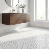 Oriental White basket weave with Bardiglio grey dots marble mosaic - bathroom floor