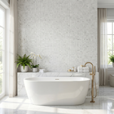 Oriental White polished 2x2 marble mosaic - bathroom feature wall