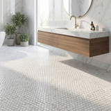 Oriental White penny round marble mosaic - bathroom floor