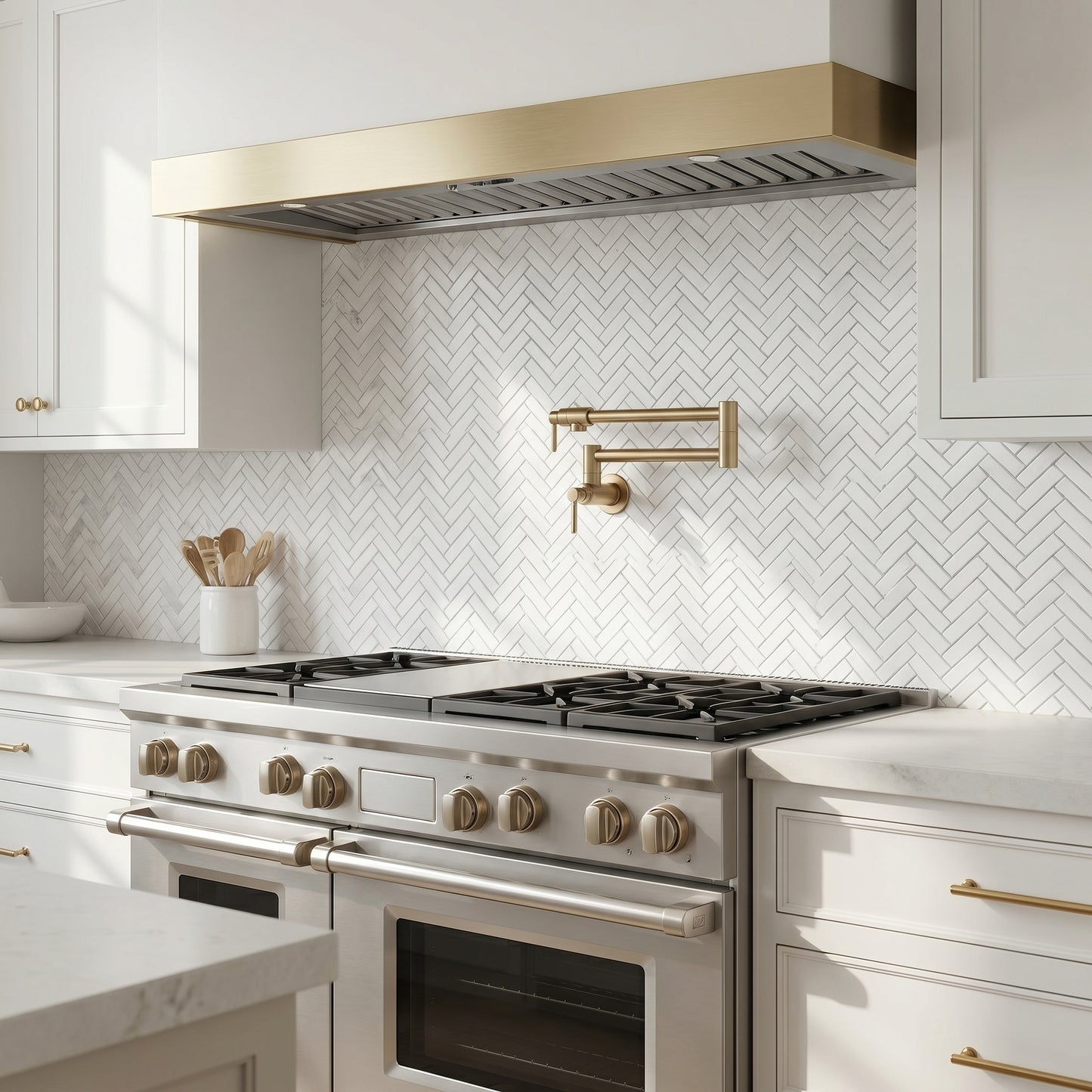 Thassos honed herringbone marble mosaic - kitchen backsplash