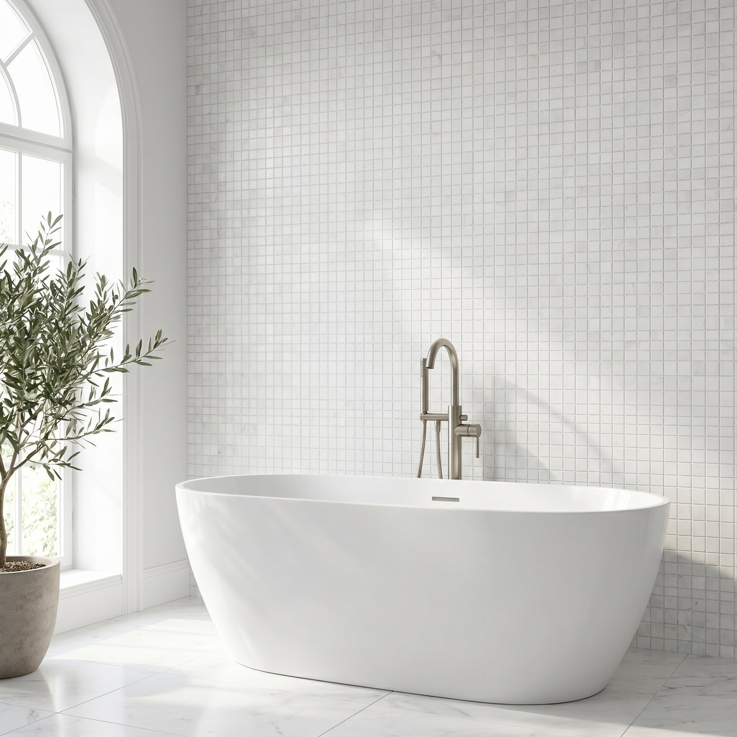 Thassos honed 2x2 marble mosaic - bathroom feature wall