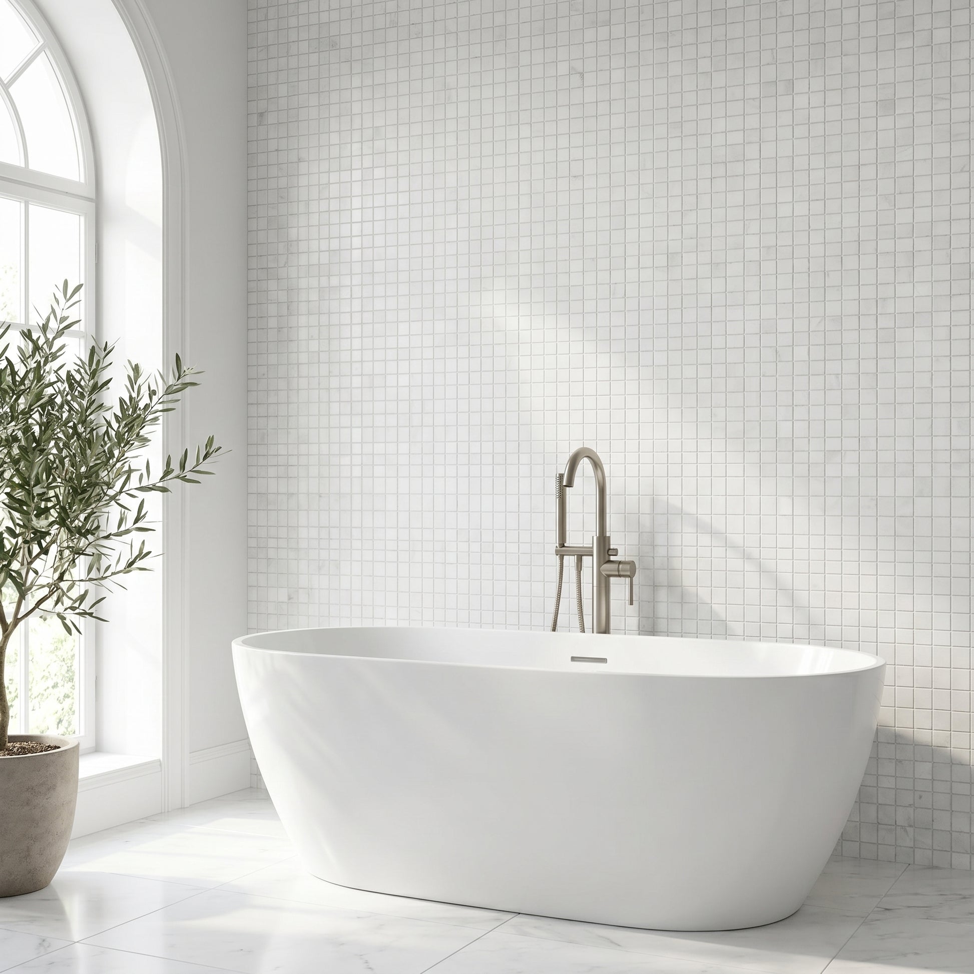 Thassos honed 2x2 marble mosaic - bathroom feature wall