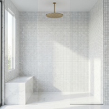 Thassos polished 1x1 marble mosaic - walk-in shower wall
