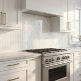 Thassos polished herringbone marble mosaic - kitchen backsplash