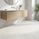 Thassos basket weave with Honey Onyx dots marble mosaic - bathroom floor