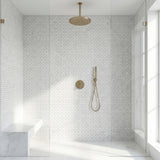 Thassos mini brick marble mosaic - walk-in shower wall