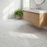 White Carrara honed 1x1 marble mosaic - bathroom floor