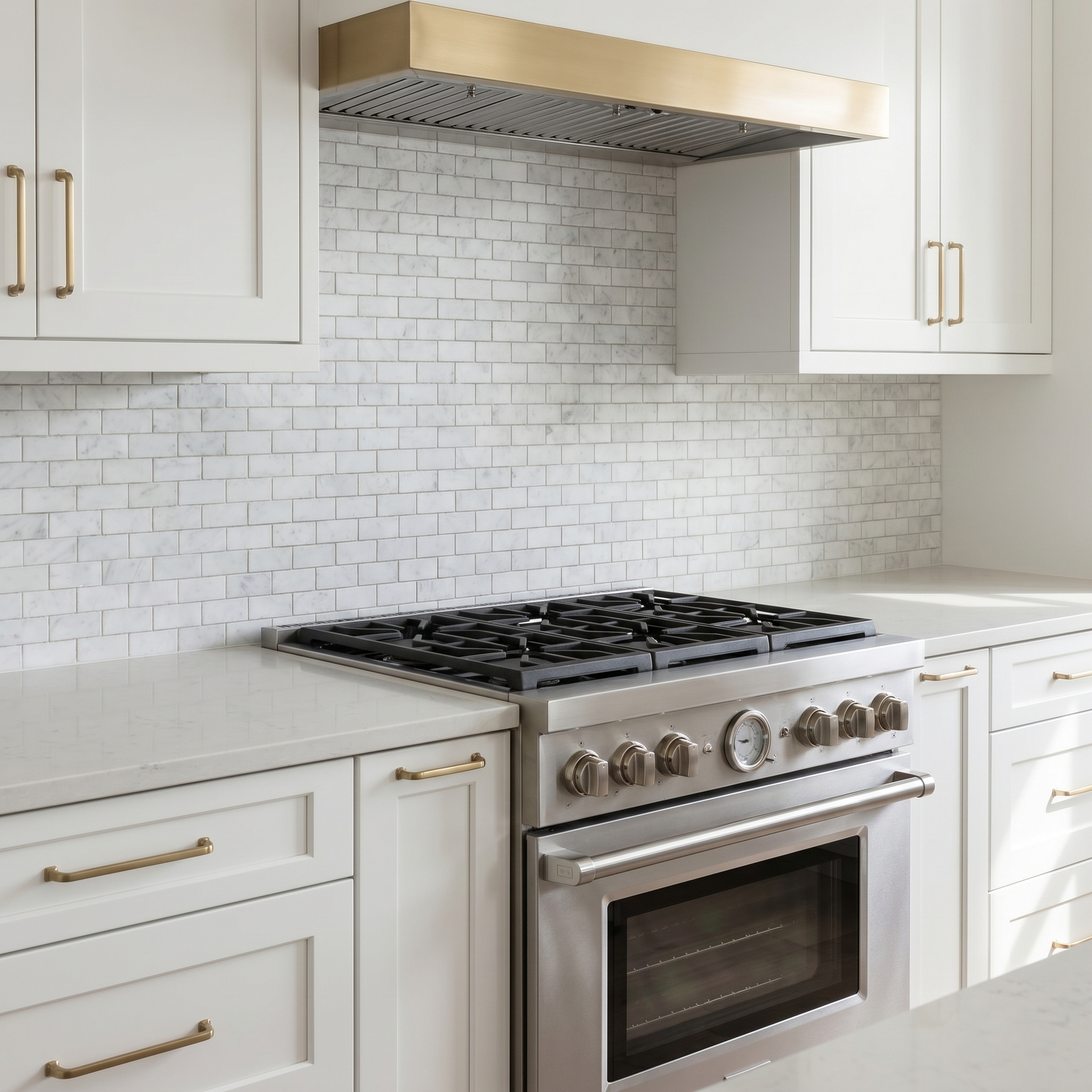 White Carrara honed 2x4 marble mosaic - kitchen backsplash