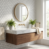 Sunflower waterjet Thassos and Carrara marble mosaic - bathroom vanity backsplash