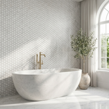 White Carrara honed 2 inch hexagon marble mosaic - bathroom feature wall