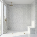White Carrara polished 1x1 marble mosaic - walk-in shower wall