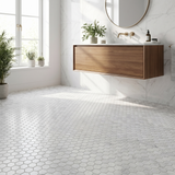 White Carrara polished 1 inch hexagon marble mosaic - bathroom floor