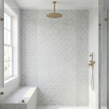 White Carrara polished mini brick marble mosaic - walk-in shower wall
