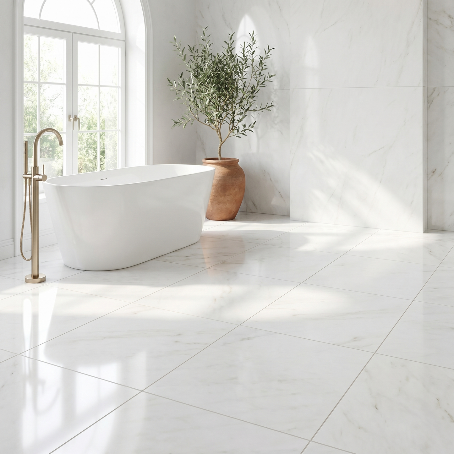 Afyon Sugar polished 12x12 white marble tile - bathroom floor