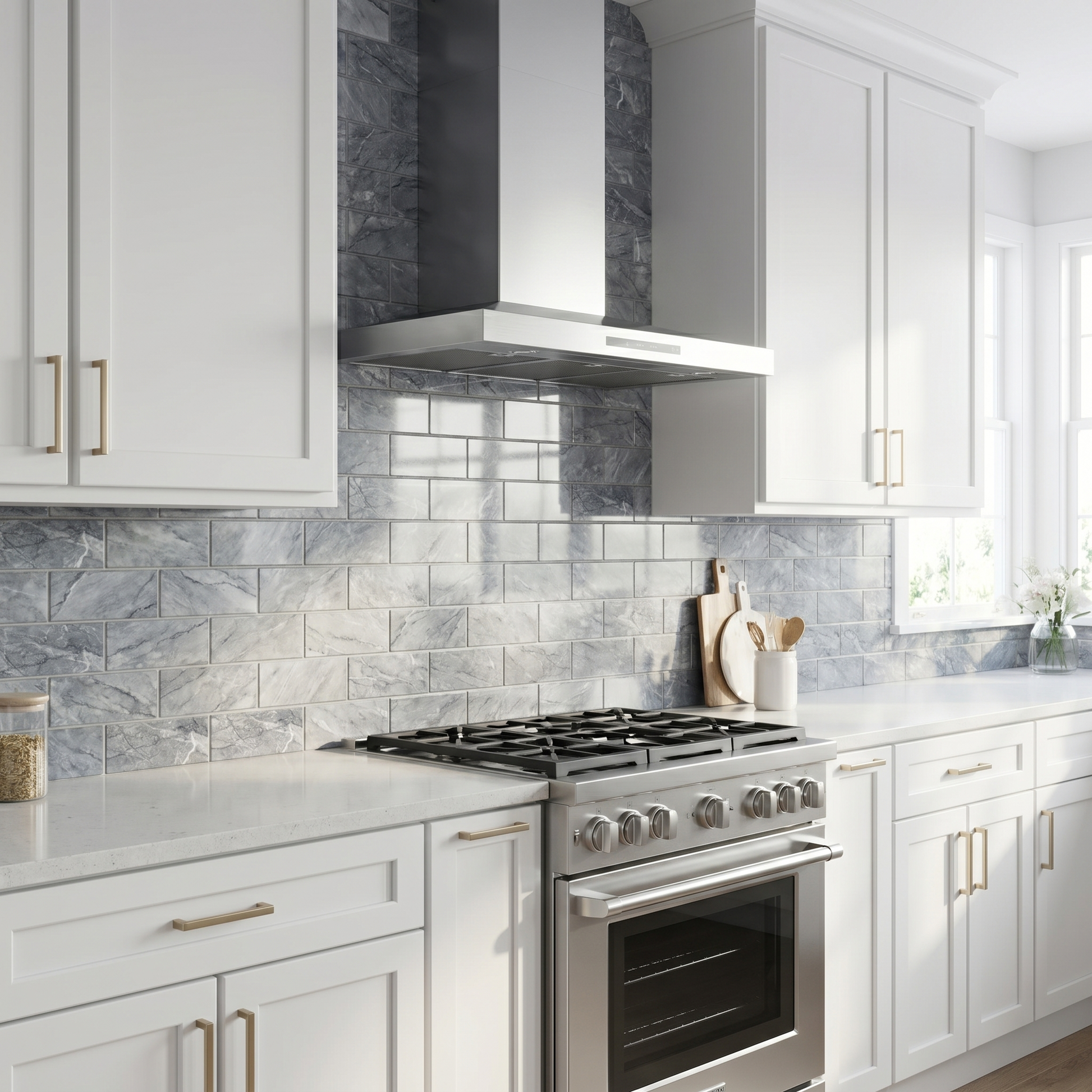 Bardiglio grey marble 3x6 subway tile - kitchen backsplash