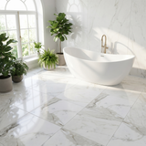 Calacatta Gold polished 12x12 marble tile - bathroom floor