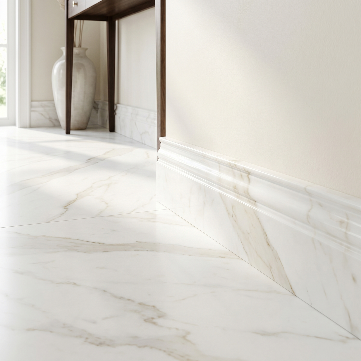 Calacatta Gold polished base molding - entryway skirting