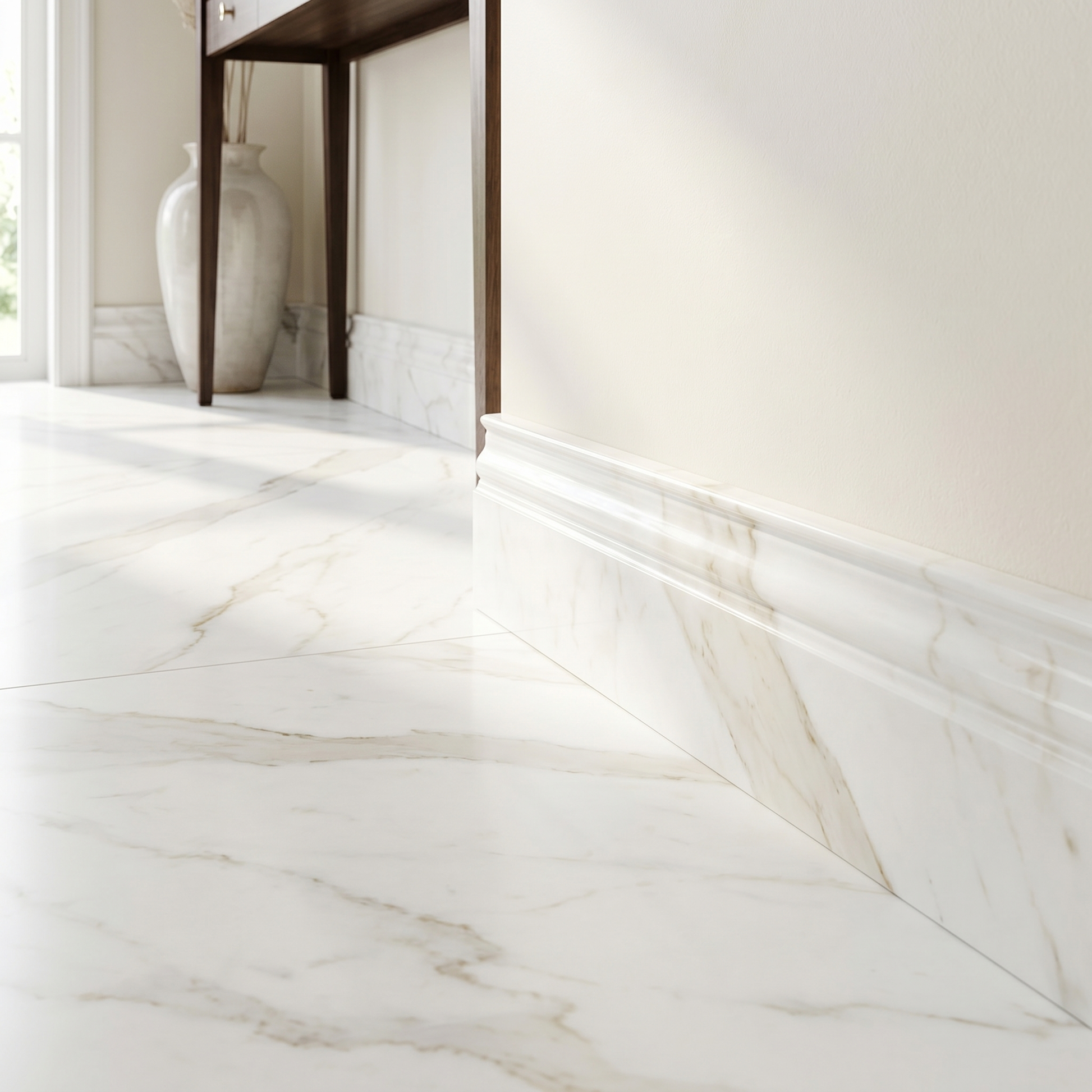 Calacatta Gold polished base molding - entryway skirting