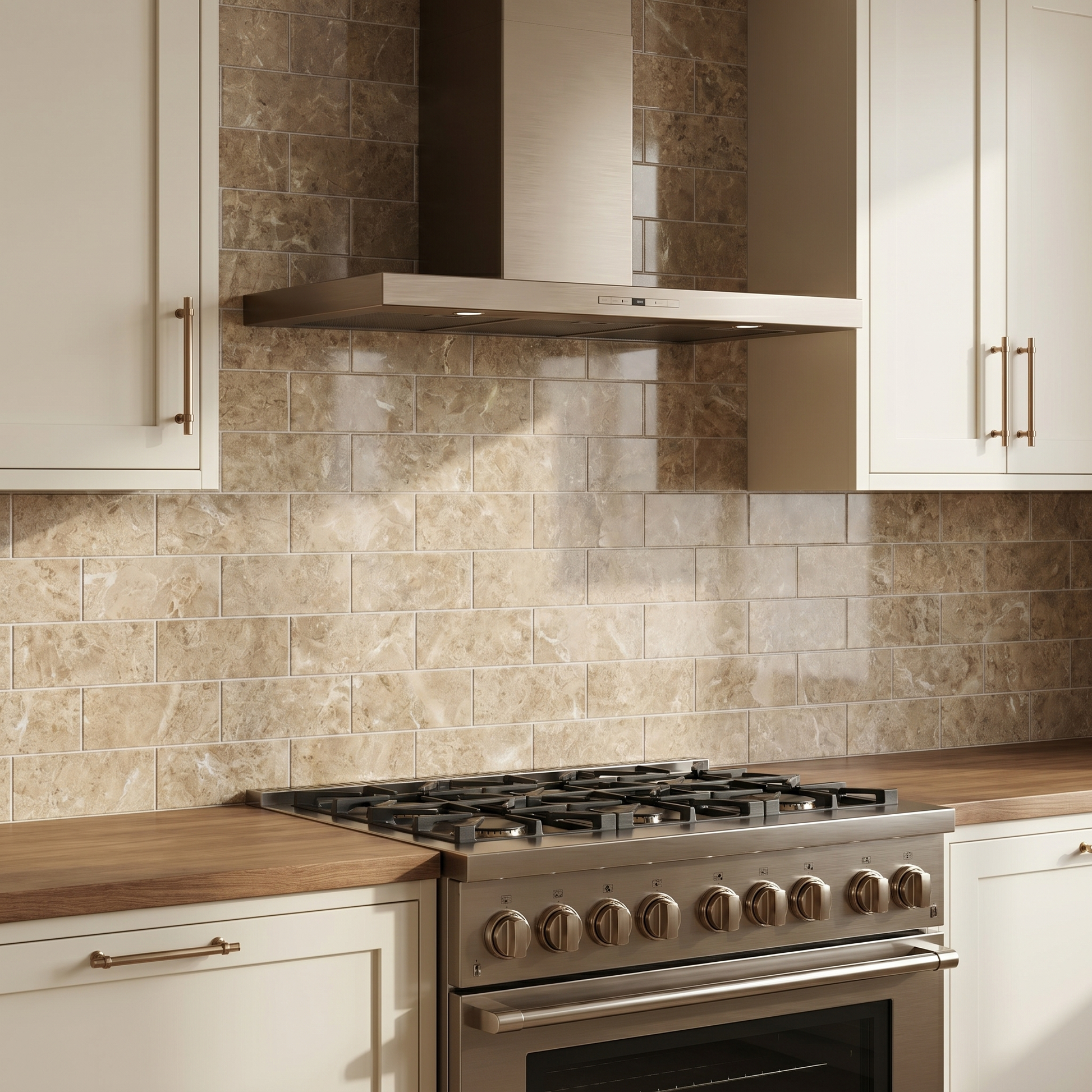 Cappuccino polished 3x6 subway marble tile - kitchen backsplash