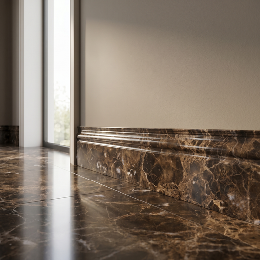 Dark Emperador polished base molding - hallway skirting