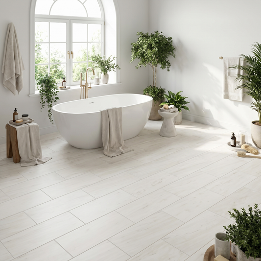 Dolomite honed 6x12 marble plank tile - bathroom floor