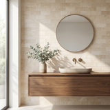Ivory white travertine honed 2x4 brick mosaic - bathroom wall