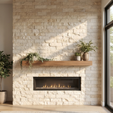 Ivory white travertine split face mosaic - living room fireplace wall