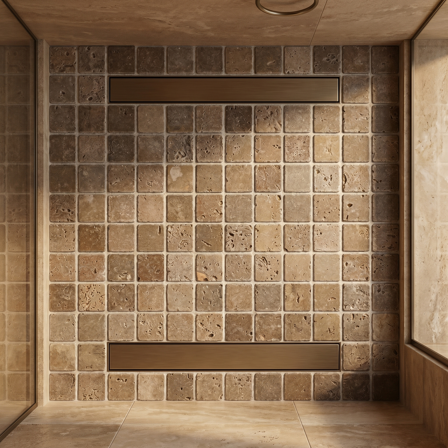 Noce travertine tumbled 1x1 mosaic - shower floor