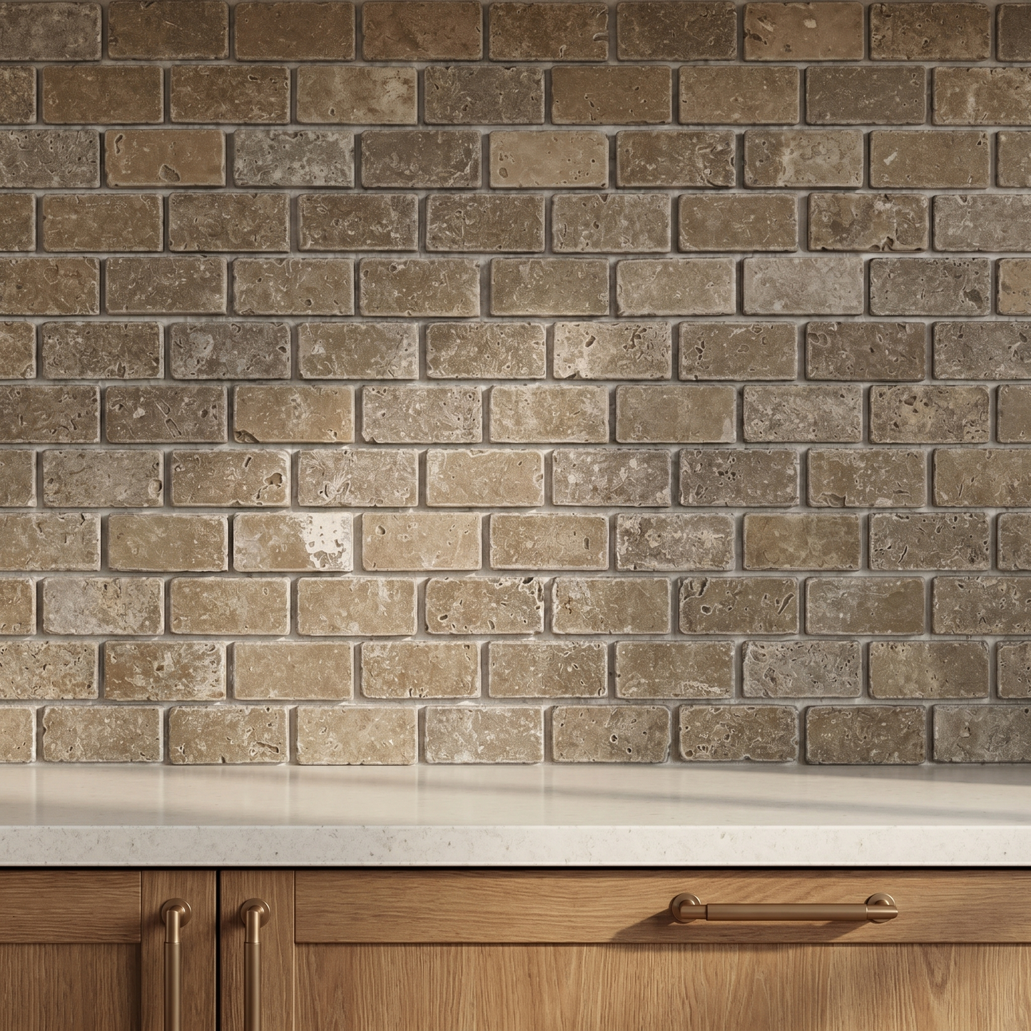Noce travertine tumbled 1x2 brick mosaic - kitchen backsplash
