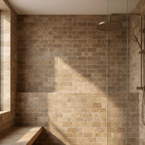 Noce travertine tumbled 2x4 brick mosaic - shower wall