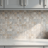 Silver travertine tumbled 2x2 mosaic - kitchen backsplash