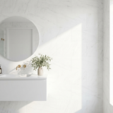 Thassos honed 12x24 white marble tile - bathroom feature wall