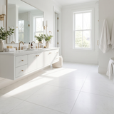 Thassos honed 18x18 white marble tile - bathroom floor