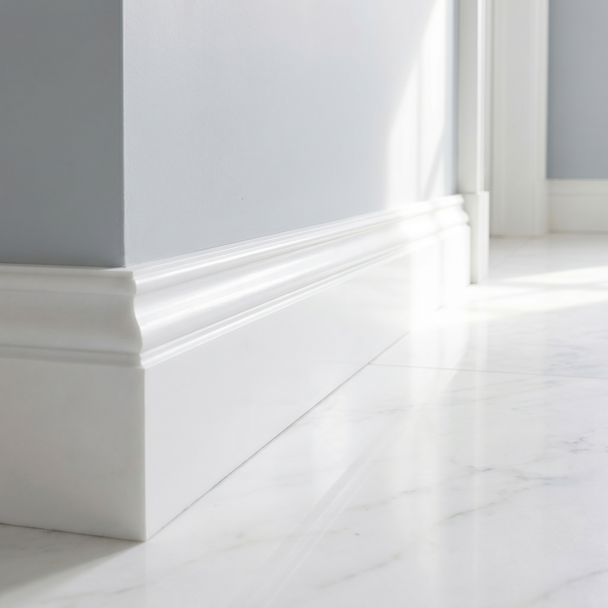 Thassos honed white marble base molding - hallway skirting