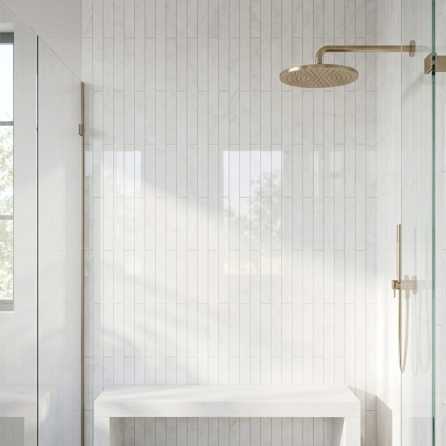 Thassos polished 3x12 white marble tile - shower wall