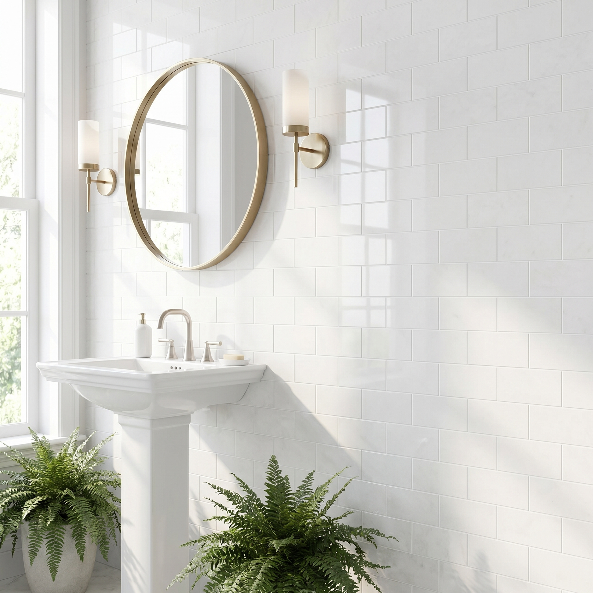 Thassos polished 4x12 white marble subway tile - bathroom wall