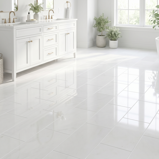 Thassos polished 6x12 white marble tile - bathroom floor