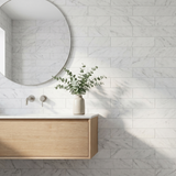 White Carrara honed 4x12 marble subway tile - bathroom wall