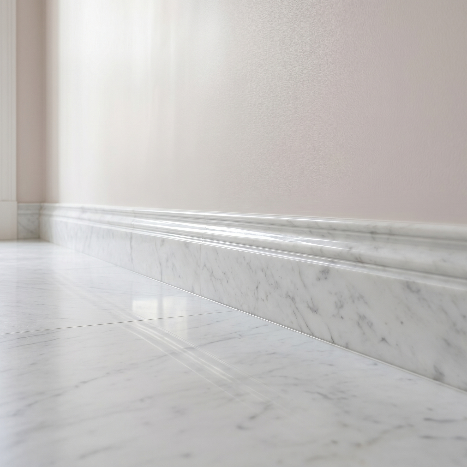 White Carrara polished marble base molding - hallway skirting