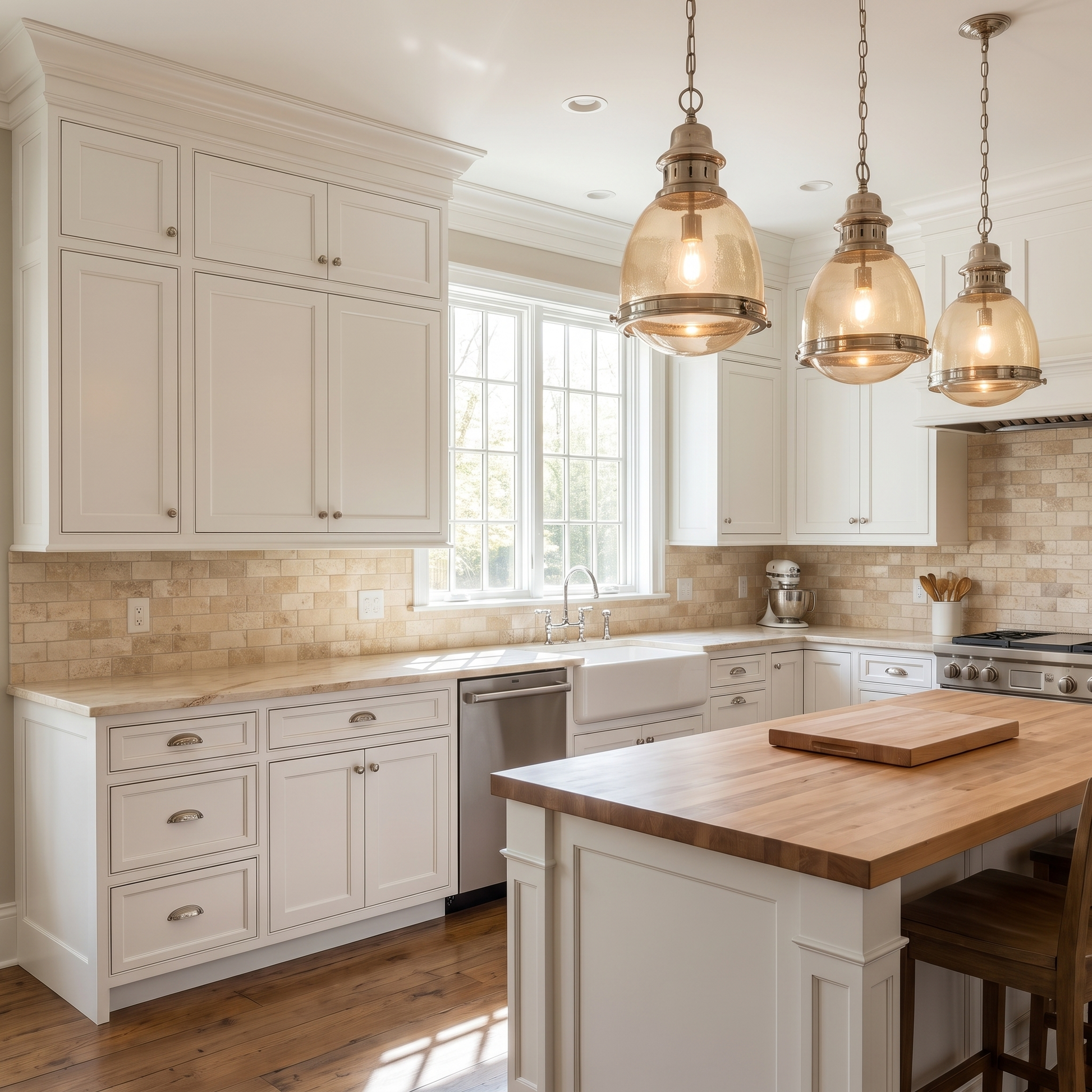 Ivory white travertine honed 3x6 tile shown as a kitchen subway backsplash