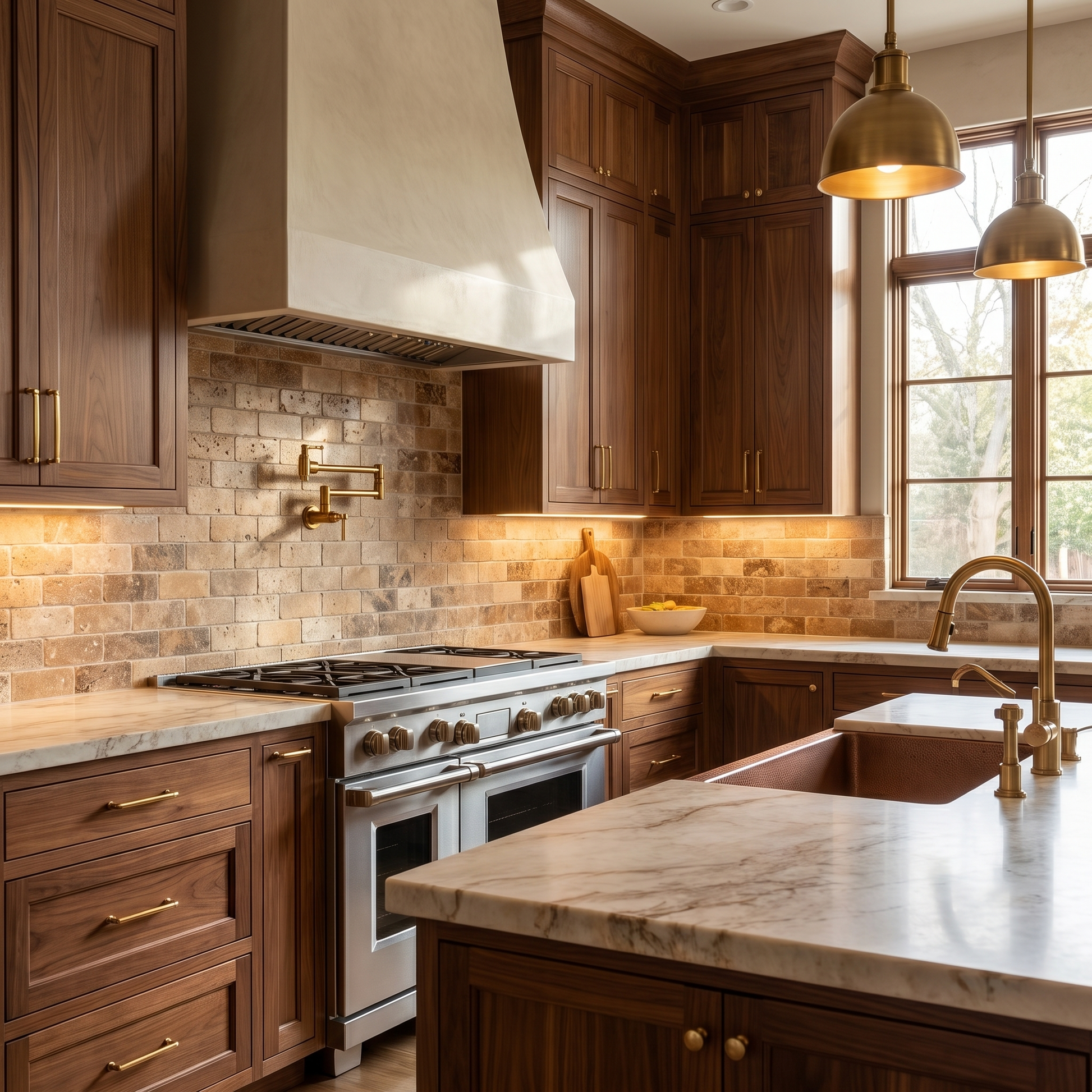 Noce travertine tumbled 3x6 tile shown as a kitchen backsplash