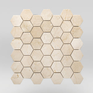 Crema Marfil Select Polished Hexagon 2" Mosaic - BigAppleMarble.com