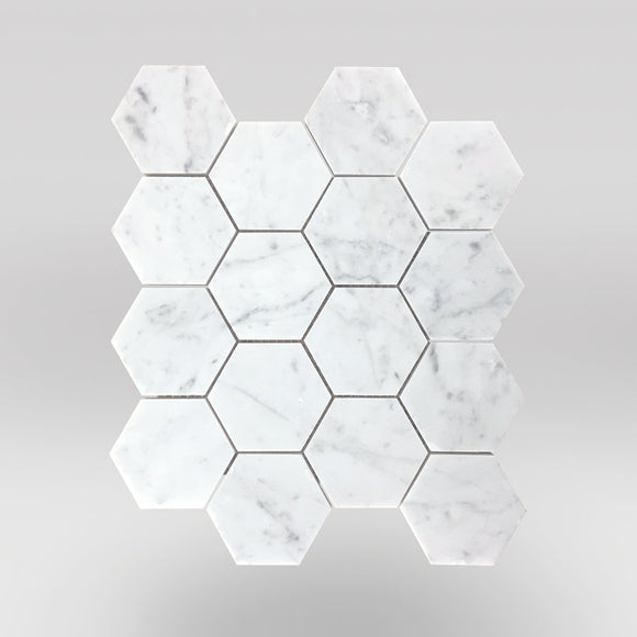 White Carrara Honed Hexagon 3